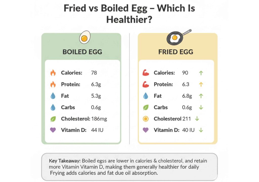 fried egg and boiled egg nutrition comparison infographic