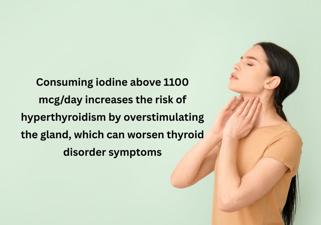 image of a girl holding neck and side text about effect of iodiene on thyroide